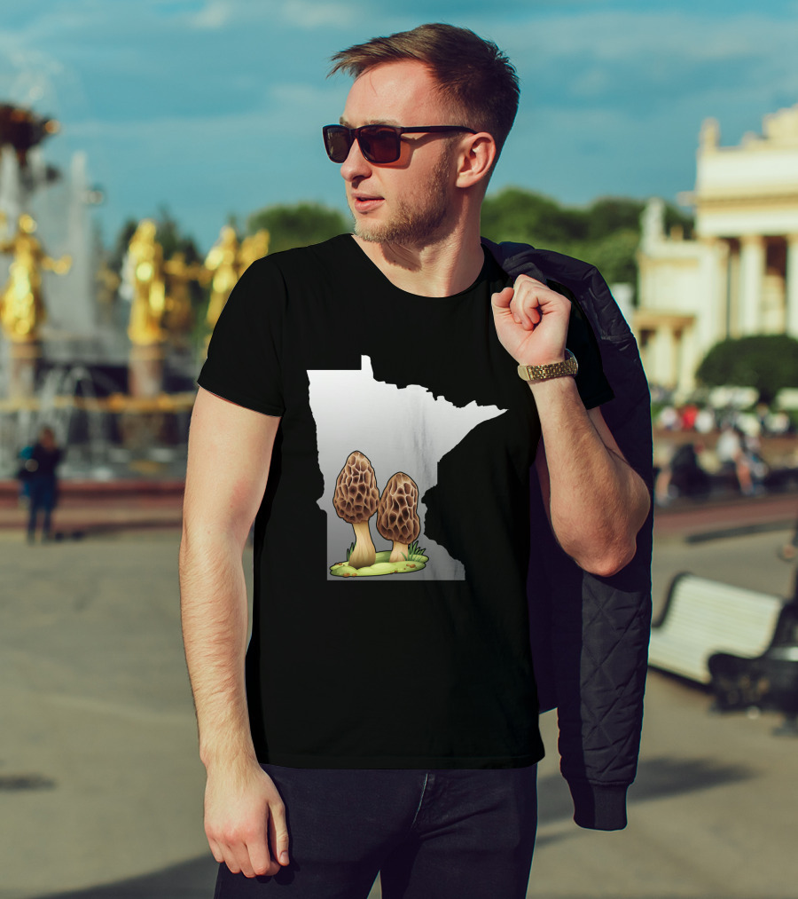 Minnesota Map With Two Morel Mushrooms In Front T-Shirt