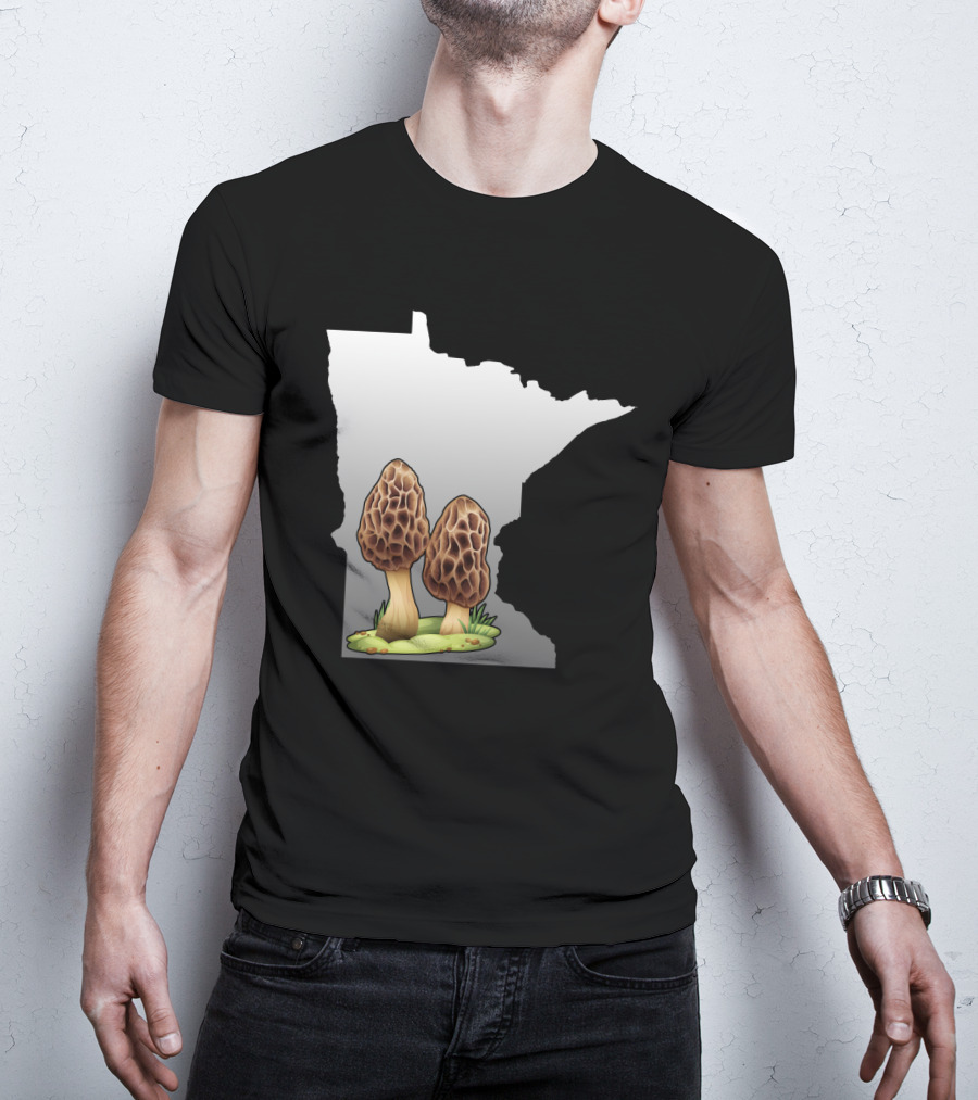 Minnesota Map With Two Morel Mushrooms In Front T-Shirt