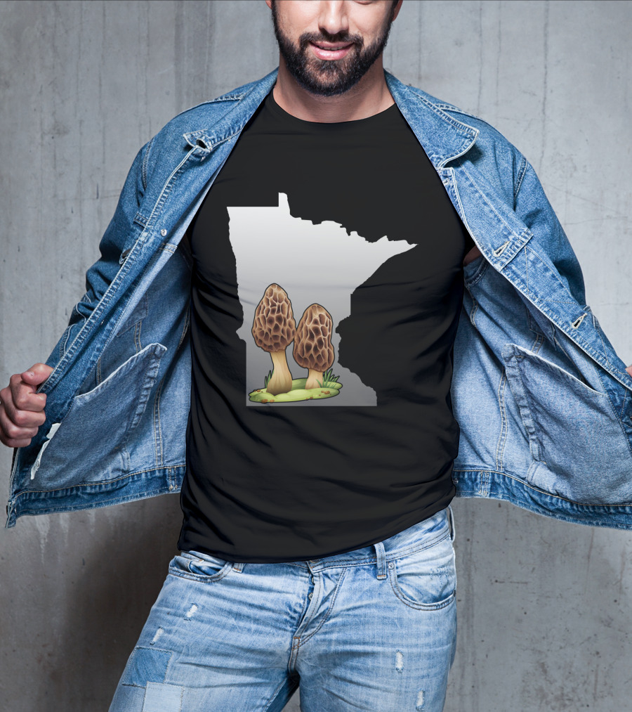 Minnesota Map With Two Morel Mushrooms In Front T-Shirt