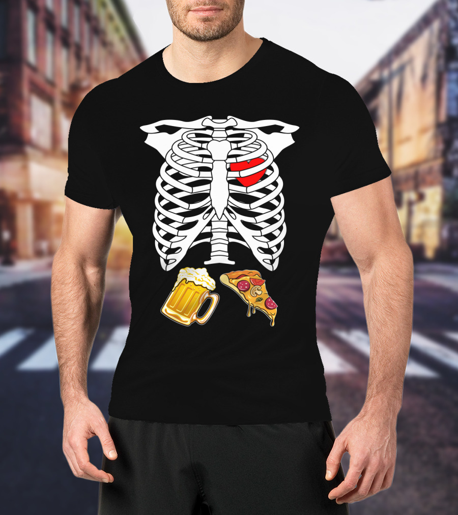 Maternity Beer And Pizza Skeleton Ribcage Heart T-Shirt