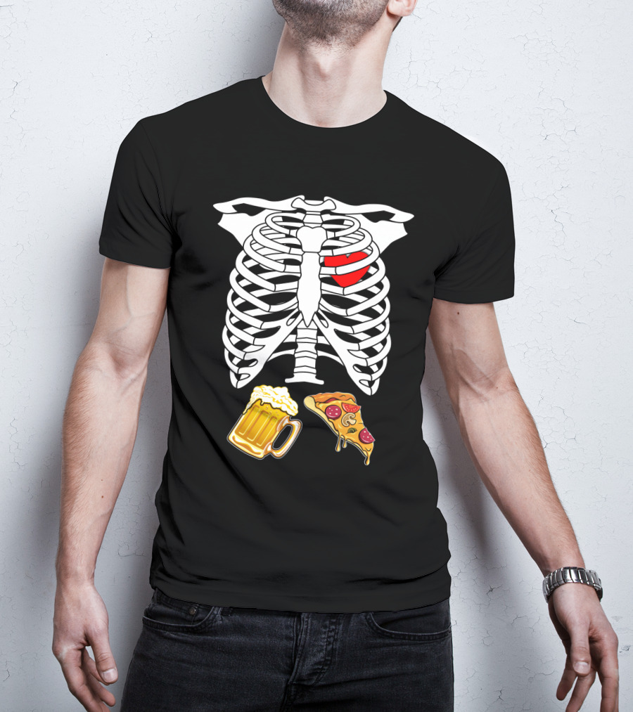 Maternity Beer And Pizza Skeleton Ribcage Heart T-Shirt