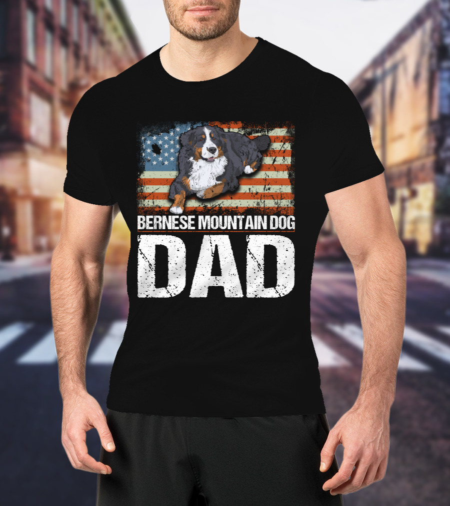 Bernese Mountain Dog Dad American Flag Patriotic Canine Pride T-Shirt