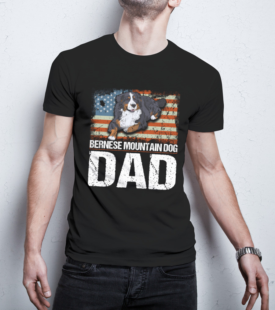 Bernese Mountain Dog Dad American Flag Patriotic Canine Pride T-Shirt