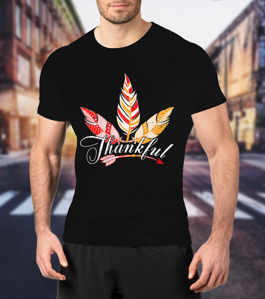Thankful With Feather And Arrow Colorful Fall T-Shirt