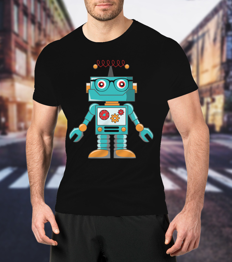 Cute Vintage Robot With Glasses And Gears T-Shirt