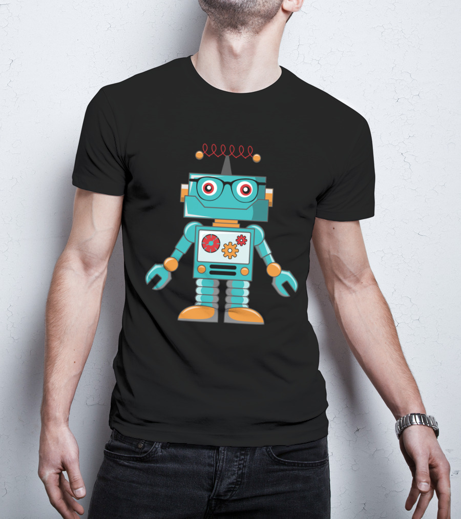 Cute Vintage Robot With Glasses And Gears T-Shirt