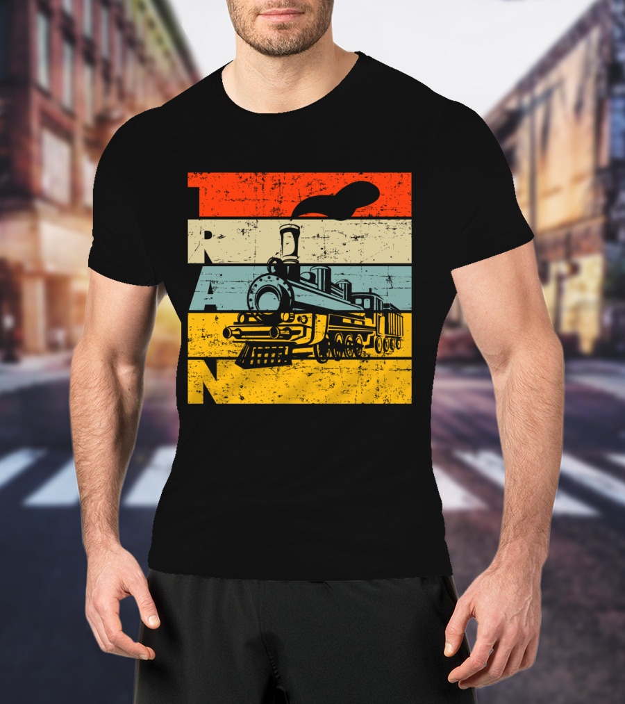 Vintage Train Retro Steam Locomotive Stripes T-Shirt