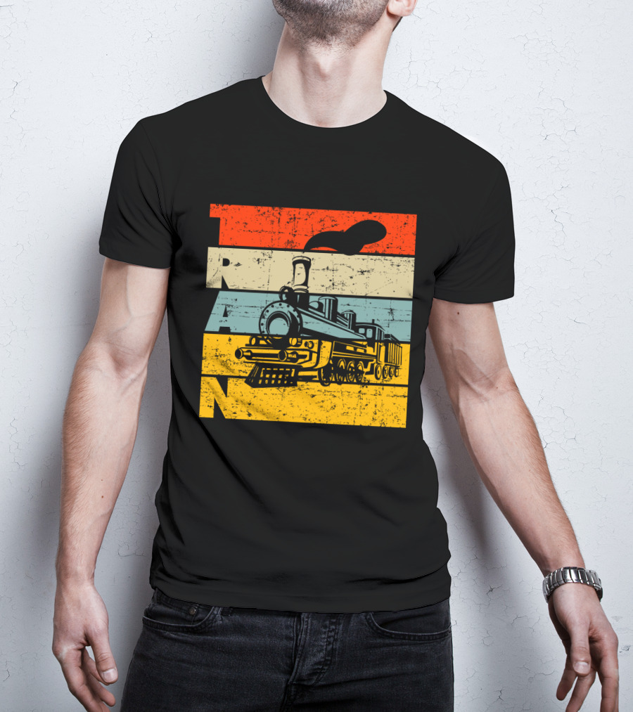 Vintage Train Retro Steam Locomotive Stripes T-Shirt