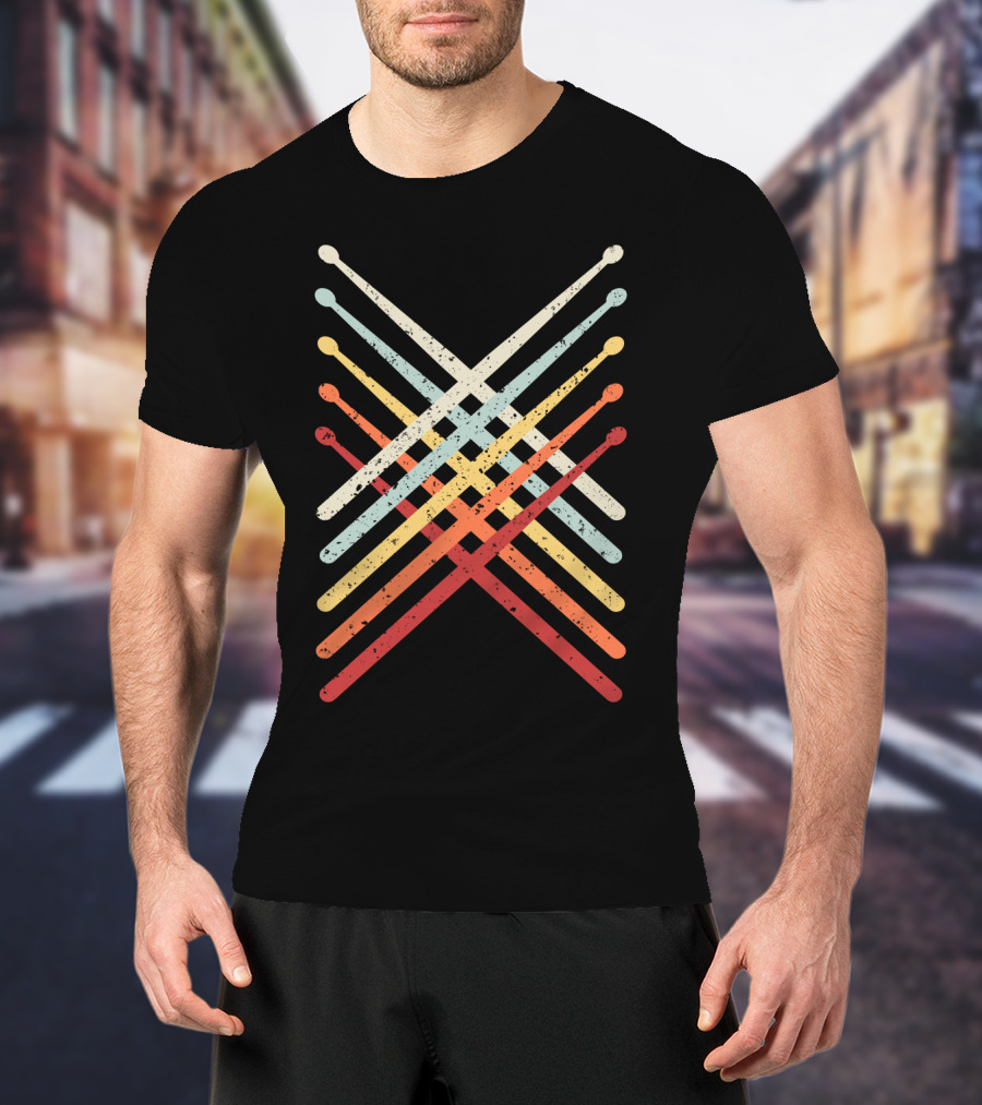 Retro Vintage Drummer Multicolor Drumsticks T-Shirt