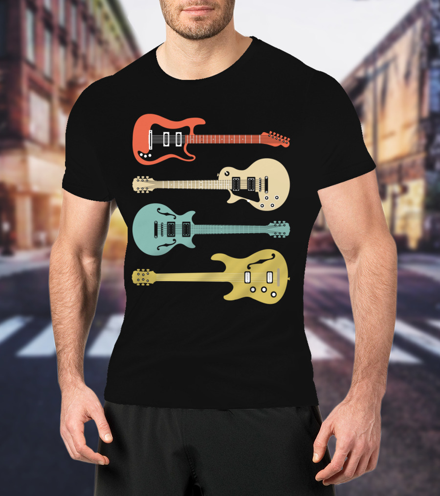 Vintage Bass Guitar Colorful Electric Guitars Collection T-Shirt