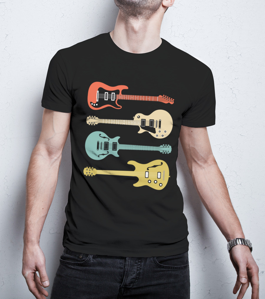 Vintage Bass Guitar Colorful Electric Guitars Collection T-Shirt