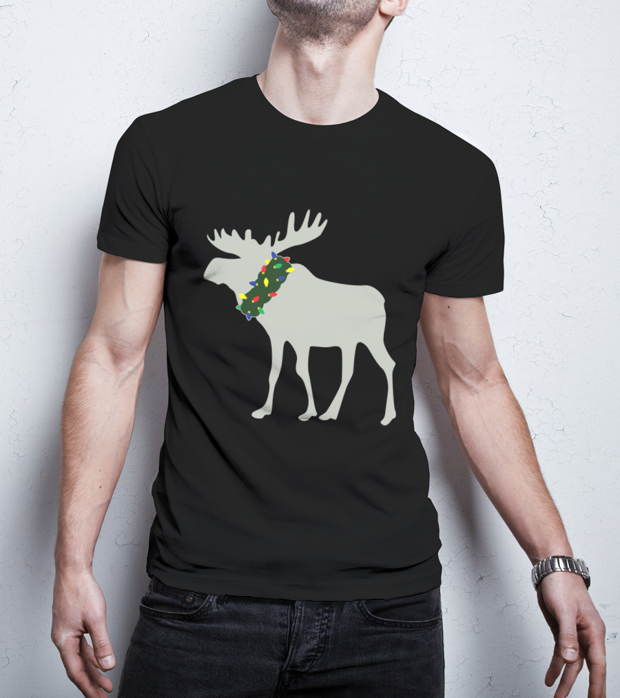 Moose With Festive Christmas Light Wreath T-Shirt