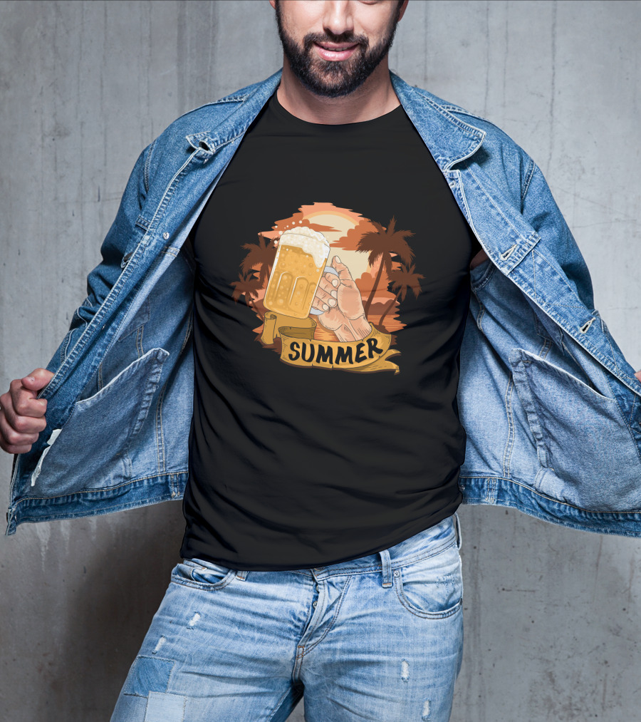 Summer Beach Beer Cheers At Sunset Palm Landscape T-Shirt