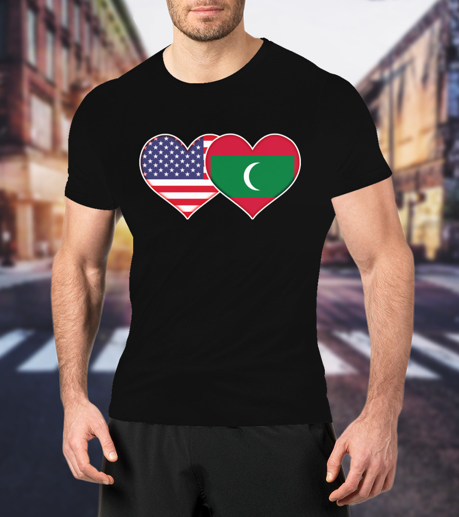 USA And Maldives Flag Hearts T-Shirt