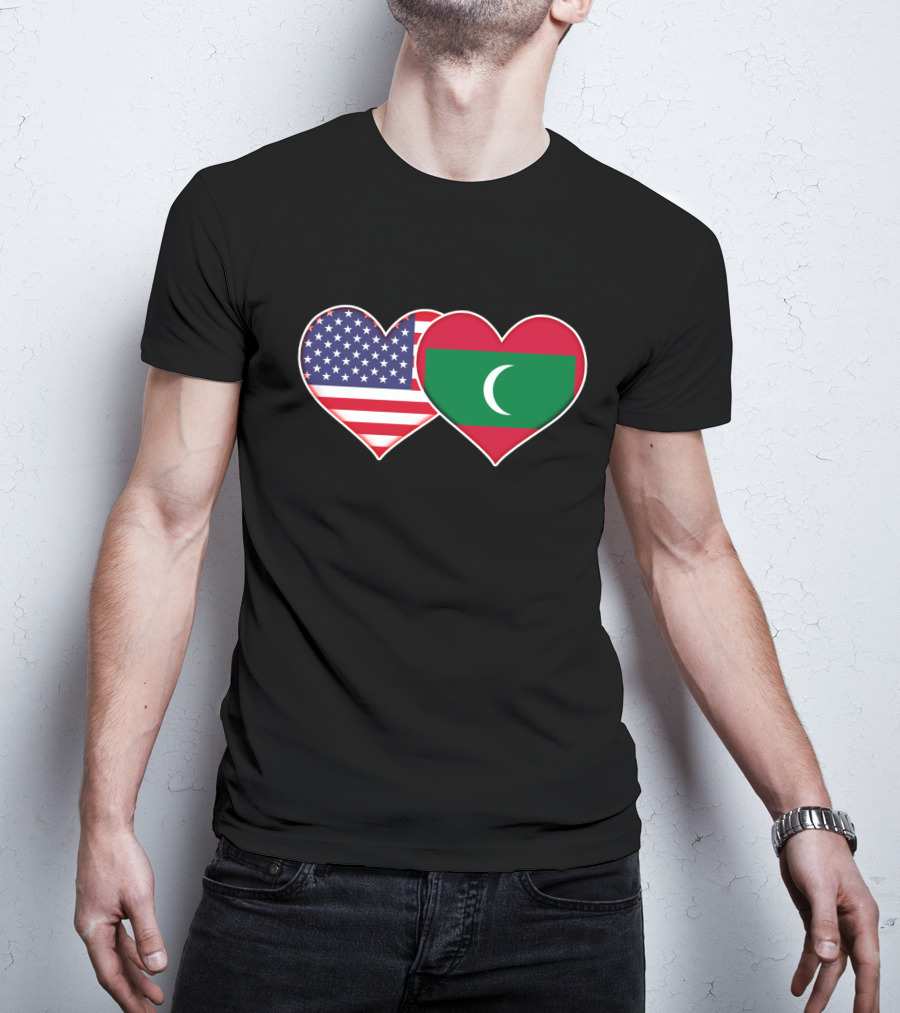 USA And Maldives Flag Hearts T-Shirt