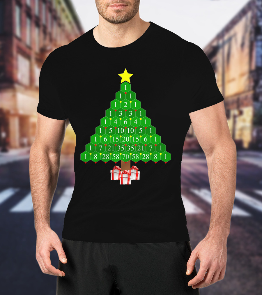Pascal's Triangle Christmas Tree With Numbers And Gifts T-Shirt