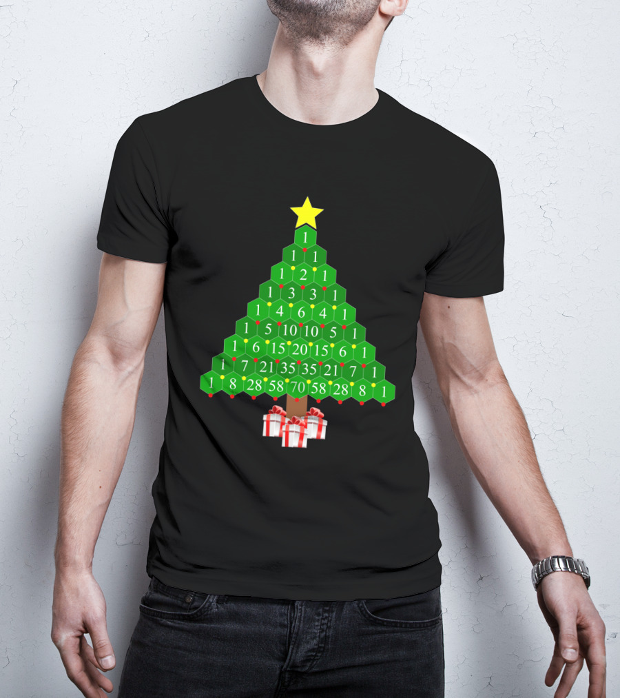 Pascal's Triangle Christmas Tree With Numbers And Gifts T-Shirt