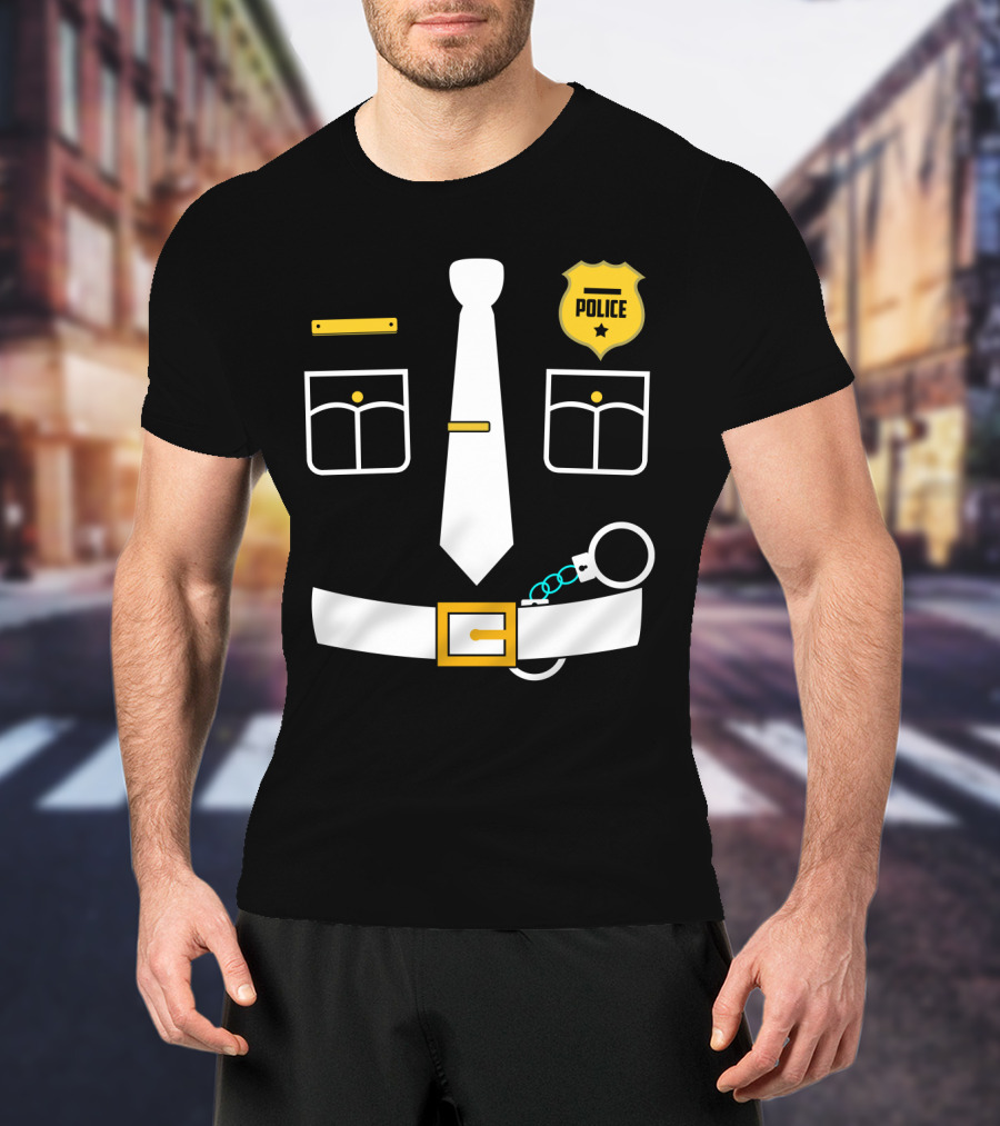 Police Uniform Icon With Handcuffs, Tie, Badge And Belt T-Shirt