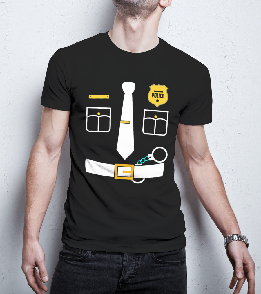 Police Uniform Icon With Handcuffs, Tie, Badge And Belt T-Shirt