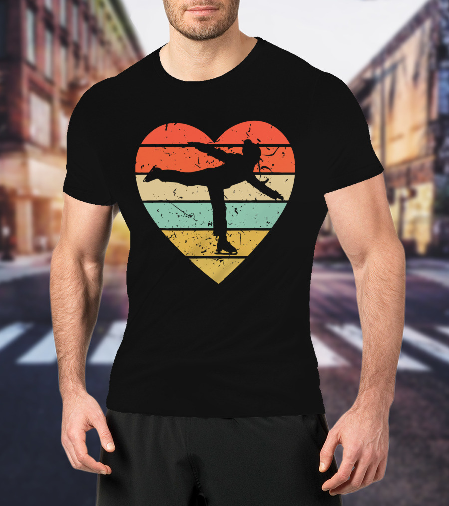 Vintage Heart Figure Skater Ice Skating Sport T-Shirt