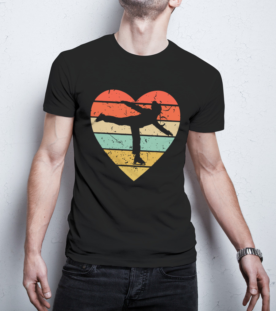 Vintage Heart Figure Skater Ice Skating Sport T-Shirt