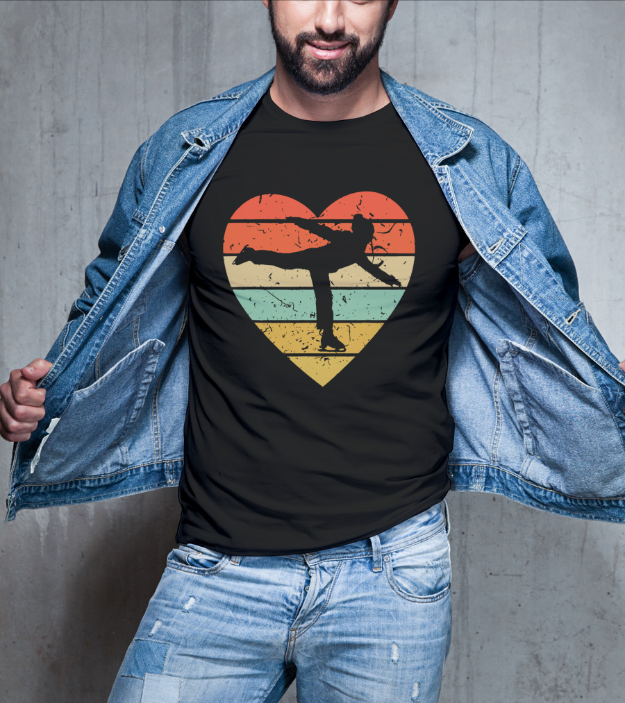 Vintage Heart Figure Skater Ice Skating Sport T-Shirt