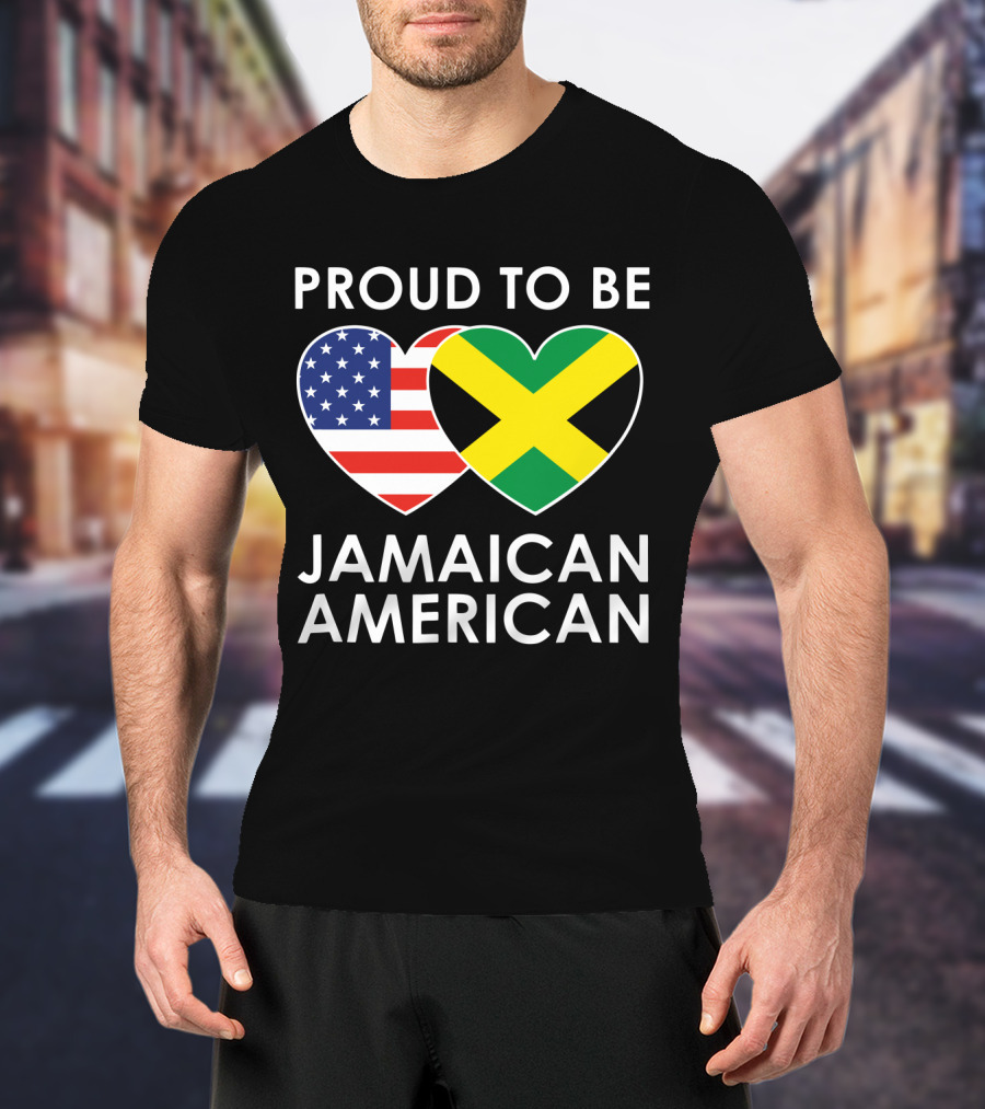 Proud To Be Jamaican American USA Flag Jamaican Flag Hearts T-Shirt