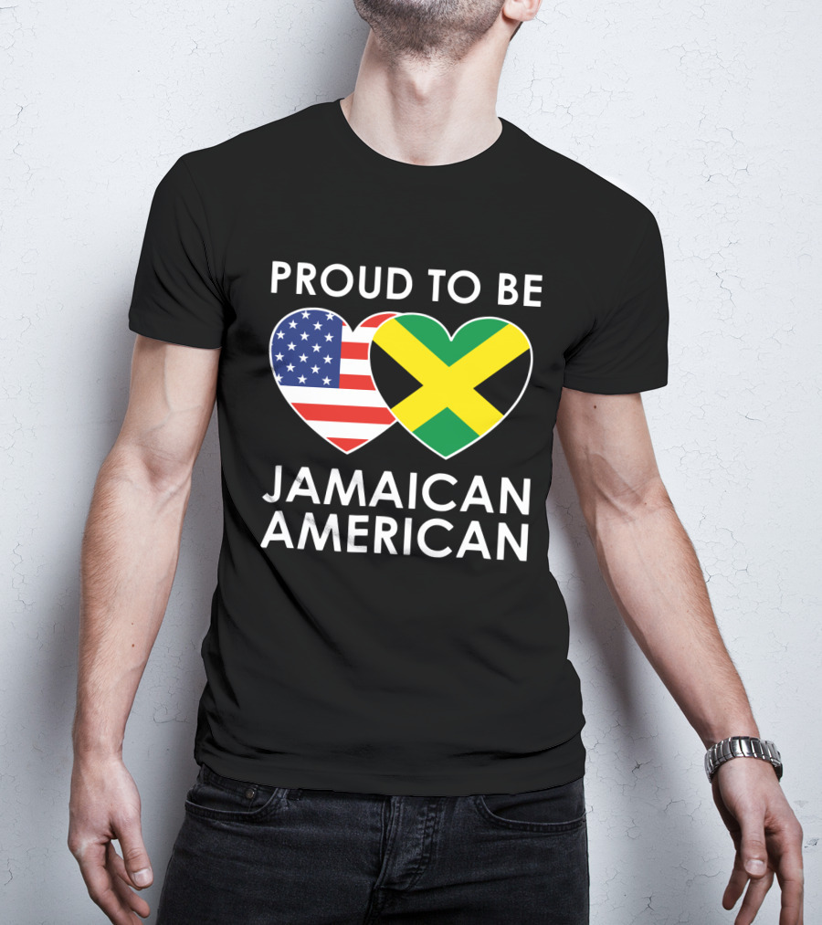 Proud To Be Jamaican American USA Flag Jamaican Flag Hearts T-Shirt