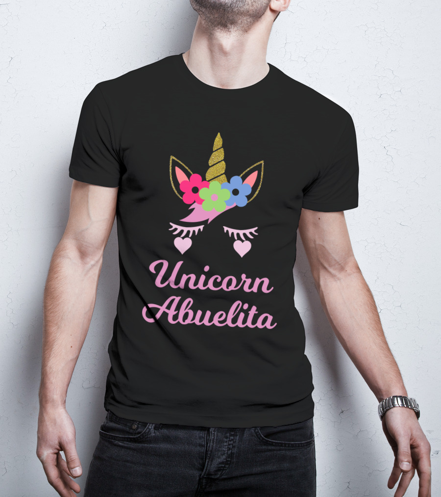 Unicorn Abuelita Glitter Horn Floral Eyelashes Hearts T-Shirt
