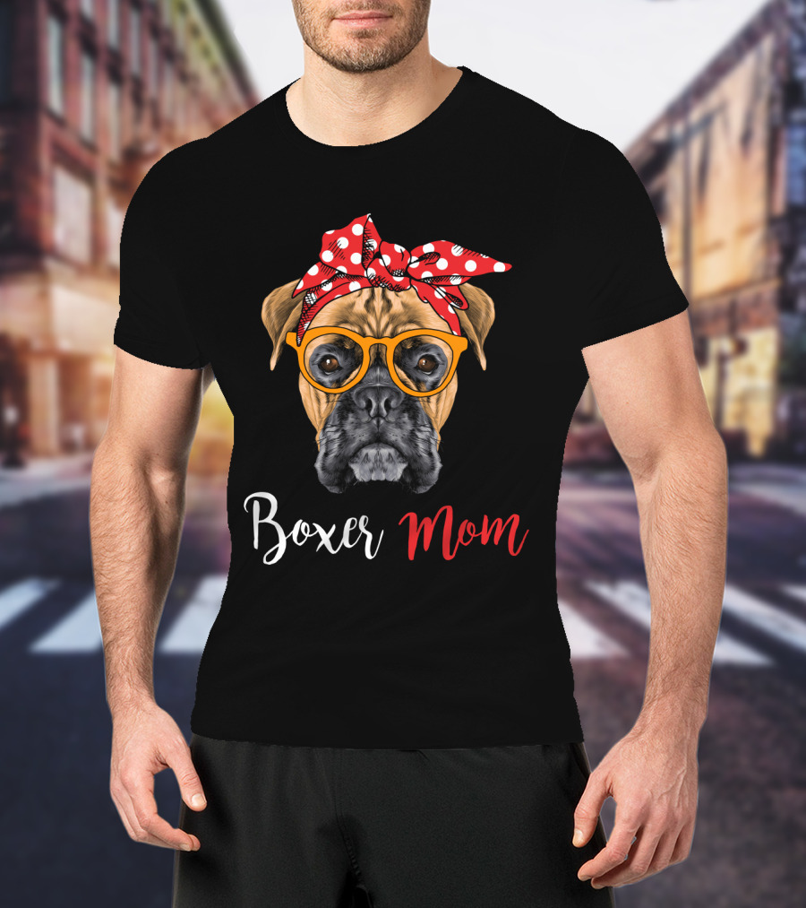 Boxer Mom Funny Dog Glasses Bandana T-Shirt