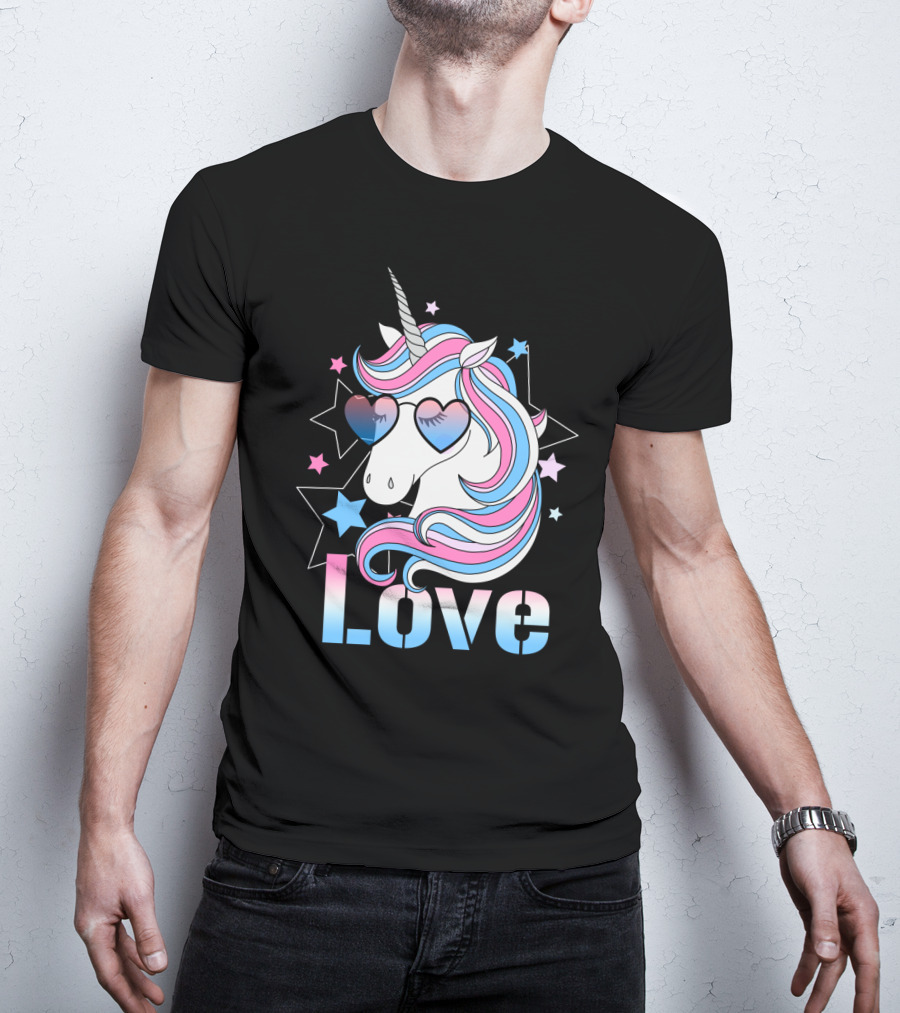 Love Unicorn Heart Glasses With Stars T-Shirt