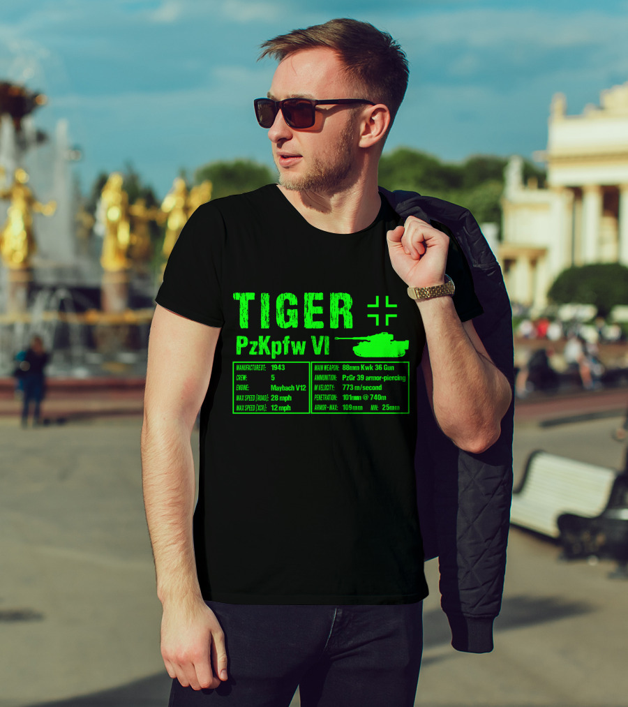 Tiger PzKpfw VI 1943 German Heavy Tank Specs With 88mm KwK 36 Gun T-Shirt