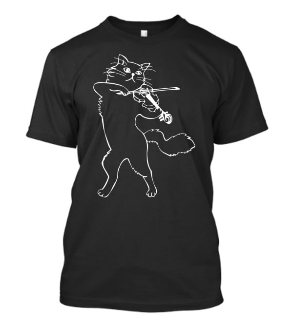 Fiddle Violin Cat Playing Musician Instrument Band Strings T-Shirt