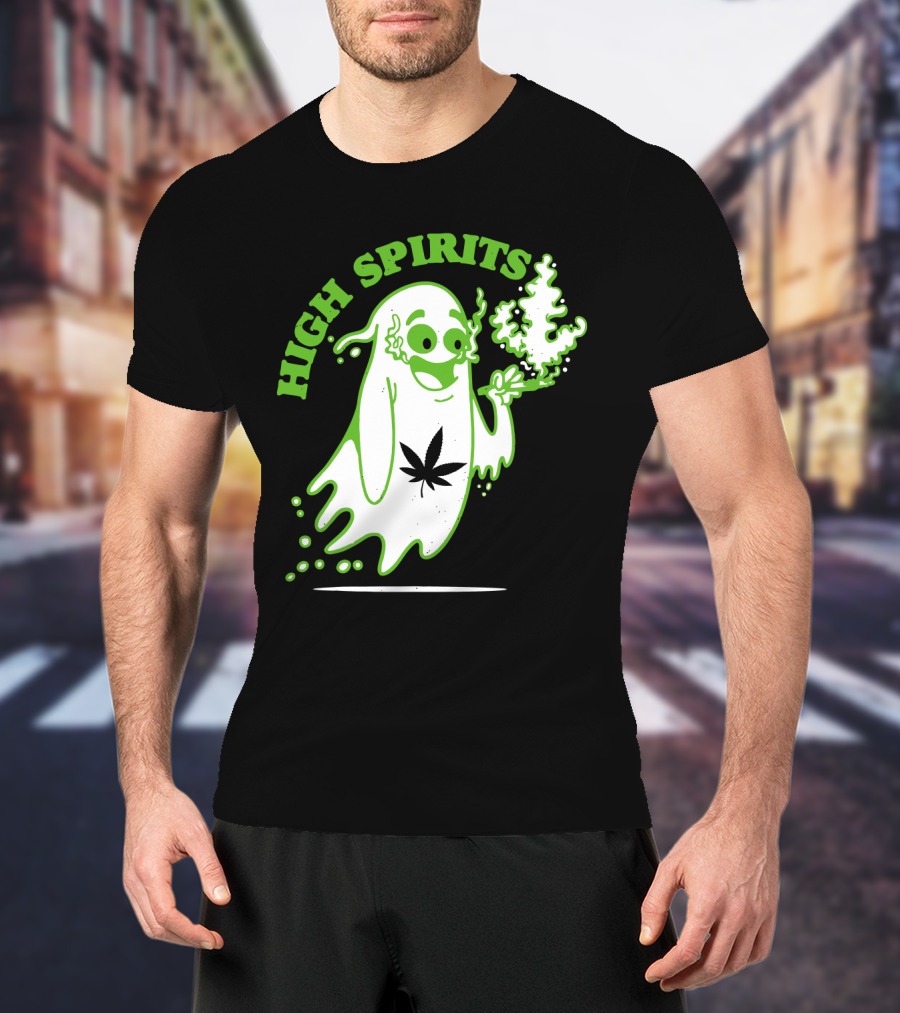 High Spirits Funny Halloween Marijuana CBD Weed Smokers Stoners And Pothead T-Shirt