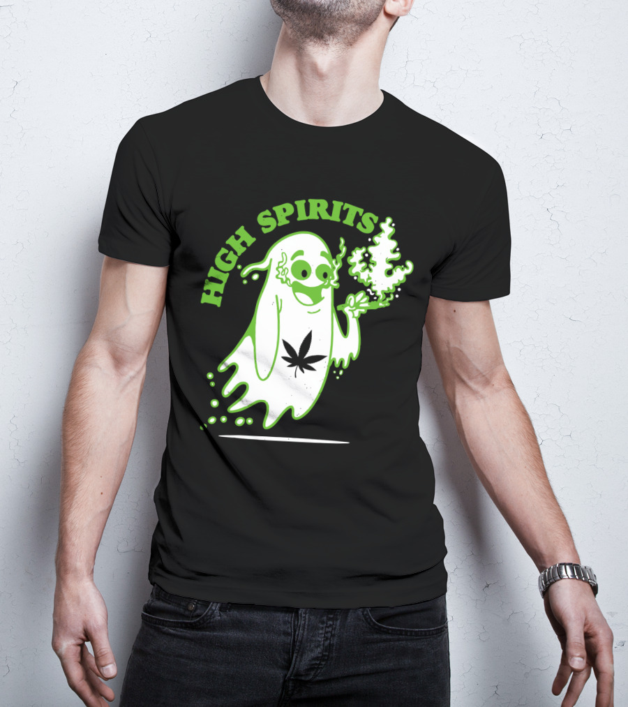 High Spirits Funny Halloween Marijuana CBD Weed Smokers Stoners And Pothead T-Shirt