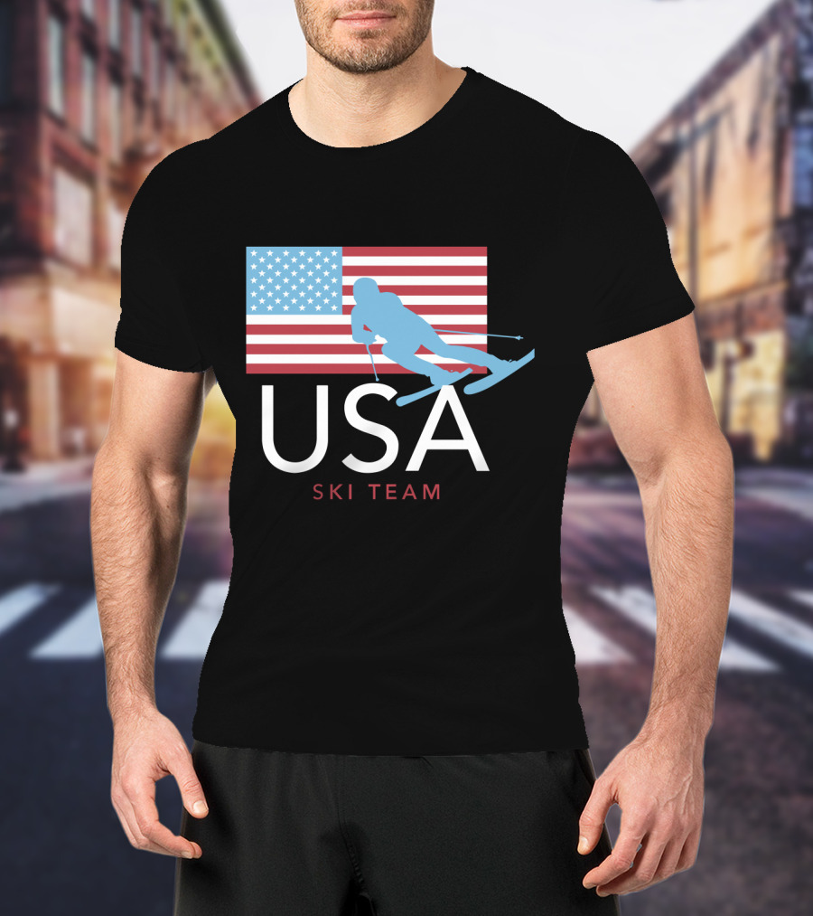 USA Ski Team American Flag Winter Sports Games Skier T-Shirt