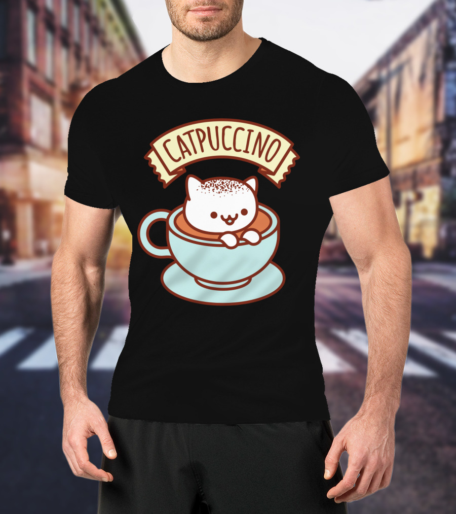 Kawaii Cat CATPUCCINO Cute Cat In Coffee Cup T-Shirt