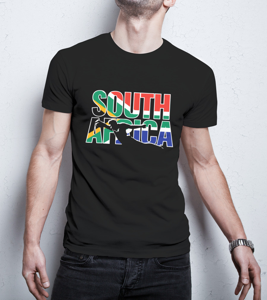 South Africa Rugby Silhouette In Flag Colors T-Shirt