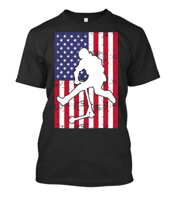 Stunt Scooter Trick With American Flag Background Competition T-Shirt