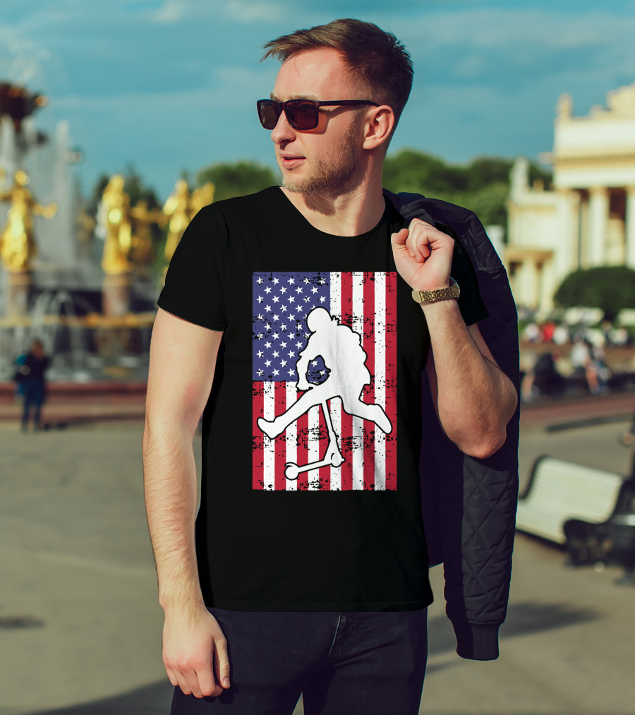 Stunt Scooter Trick With American Flag Background Competition T-Shirt