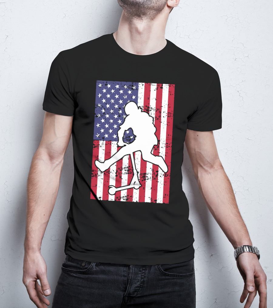 Stunt Scooter Trick With American Flag Background Competition T-Shirt