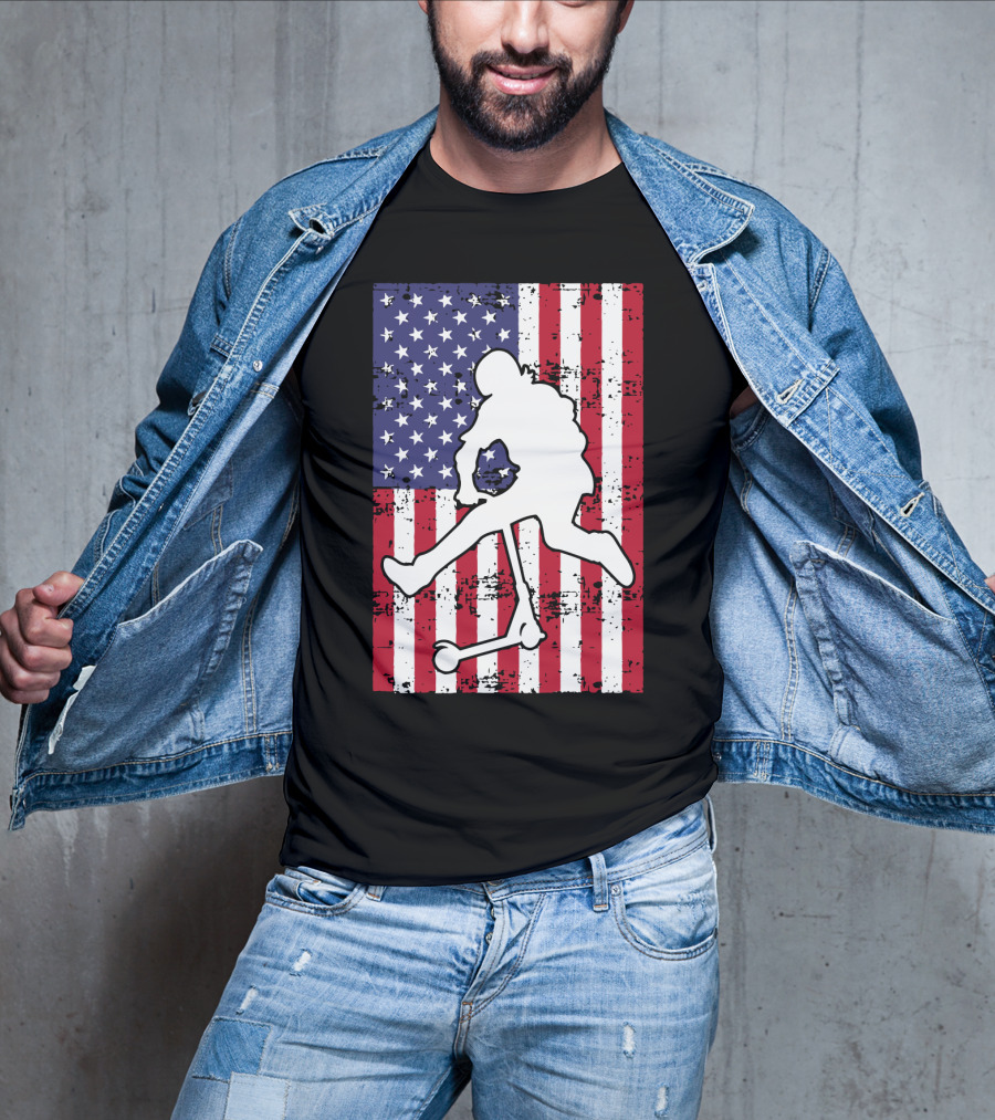 Stunt Scooter Trick With American Flag Background Competition T-Shirt