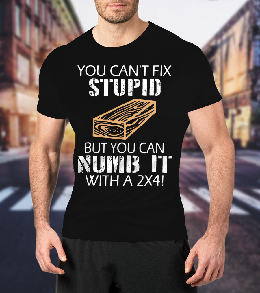 You Can't Fix Stupid But You Can Numb It With A 2x4 Bold Woodblock T-Shirt