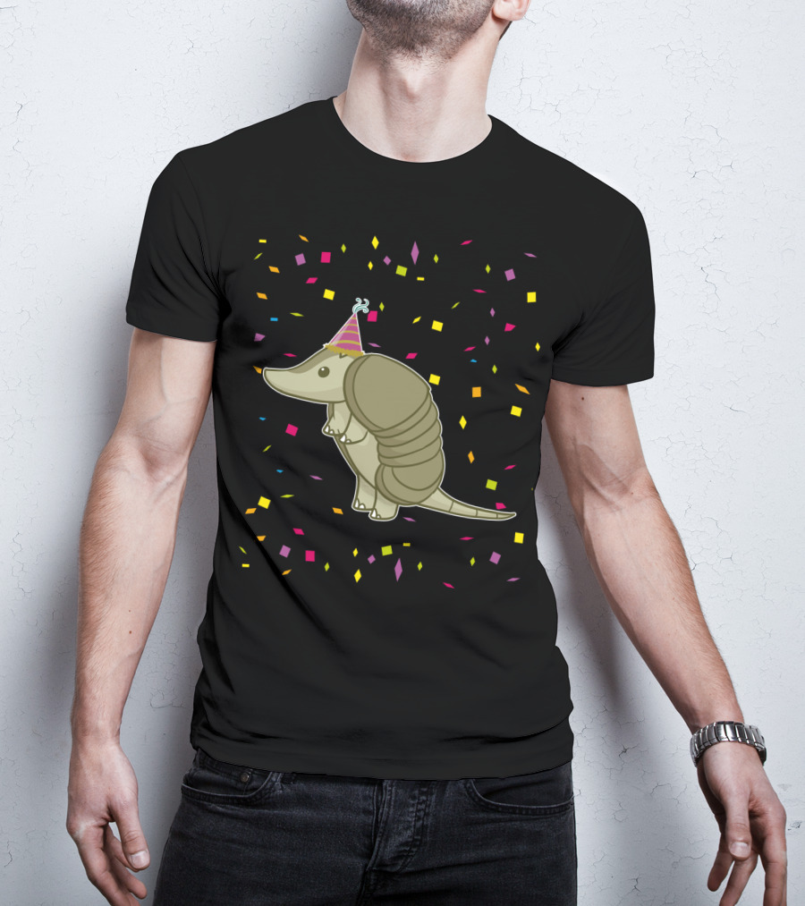 Funny Armadillo Birthday Celebration With Party Hat And Confetti T-Shirt