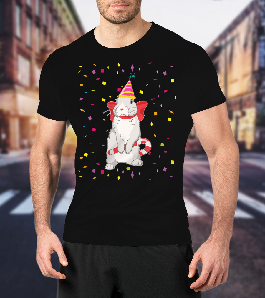 Funny Rabbit Birthday Party Hat Candy Cane Confetti T-Shirt