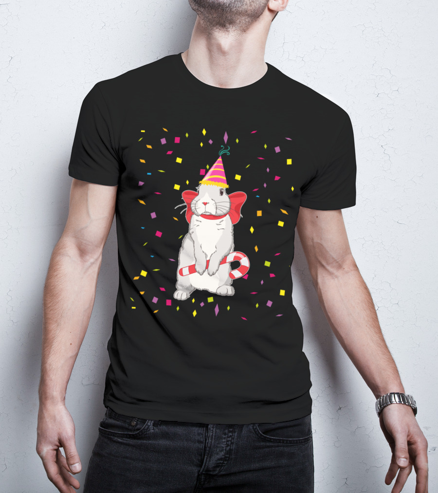 Funny Rabbit Birthday Party Hat Candy Cane Confetti T-Shirt