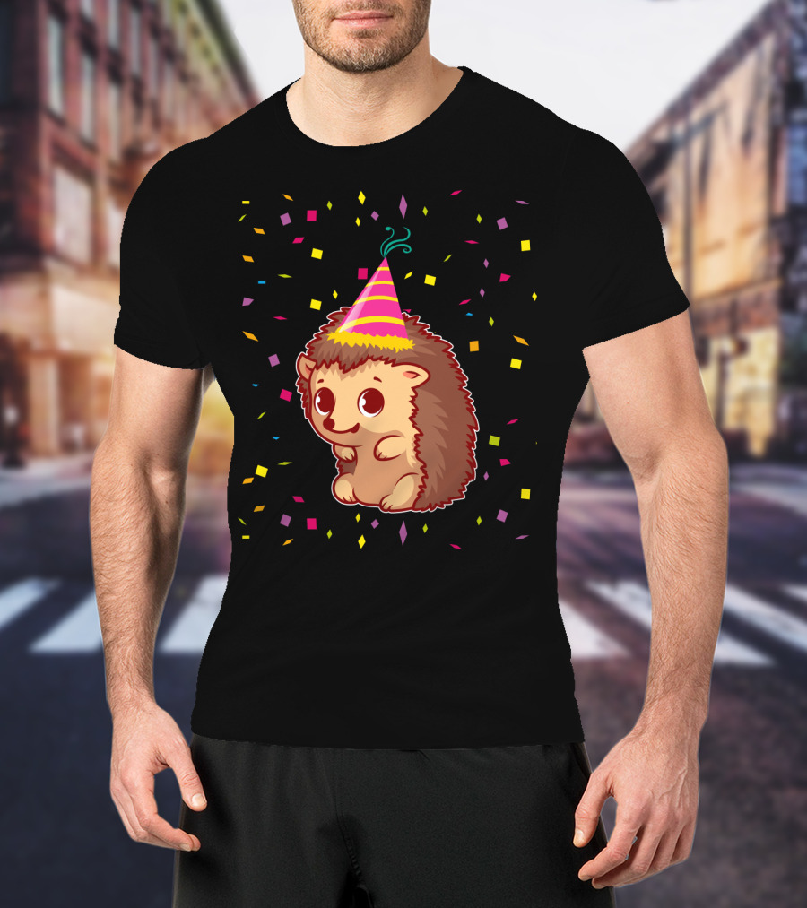 Hedgehog Party Confetti Celebration Birthday Fun T-Shirt