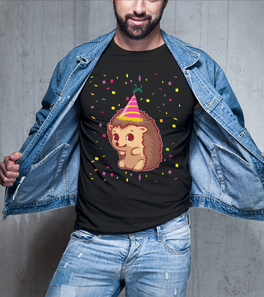 Hedgehog Party Confetti Celebration Birthday Fun T-Shirt