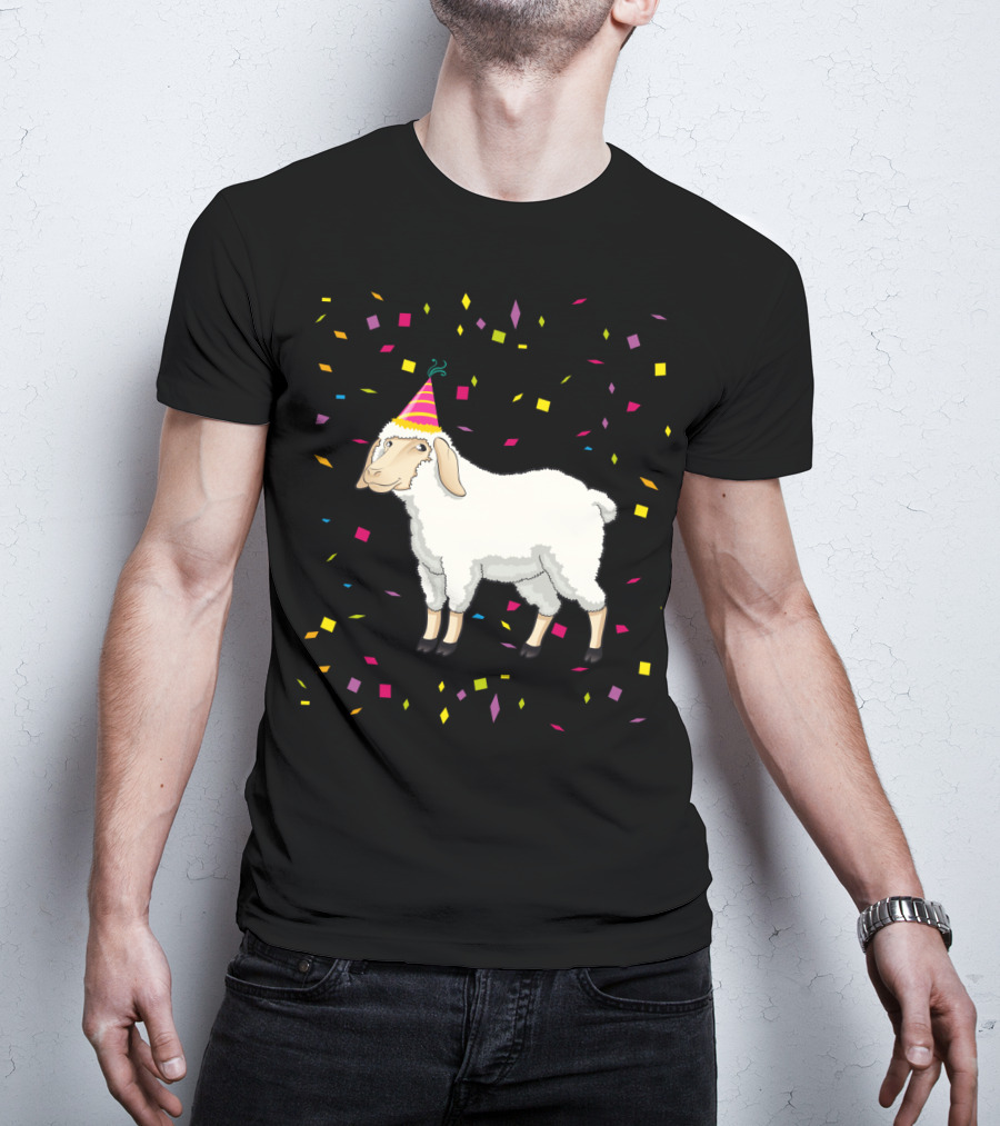 Funny Birthday Sheep With Party Hat And Confetti T-Shirt