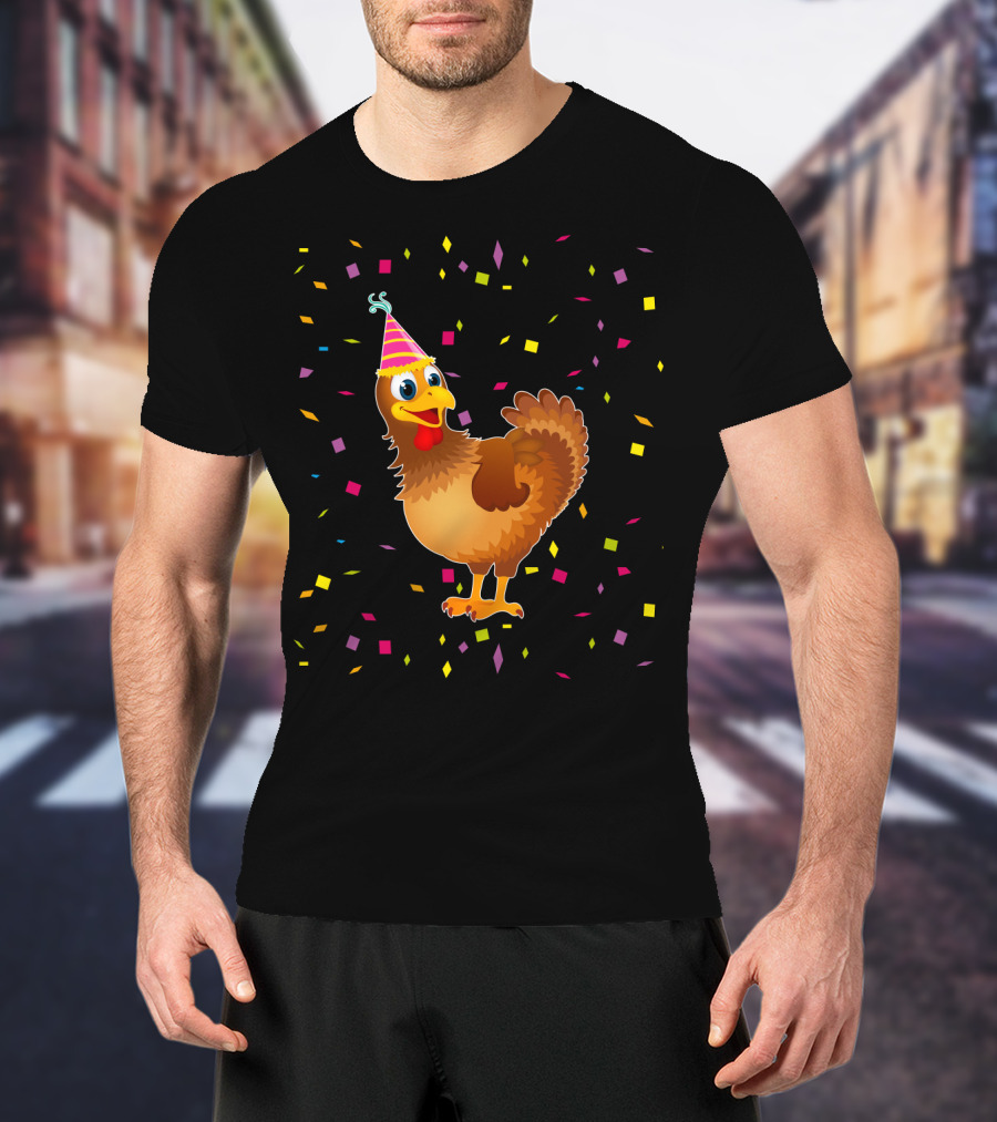 Funny Chicken Birthday Party Hat Confetti T-Shirt